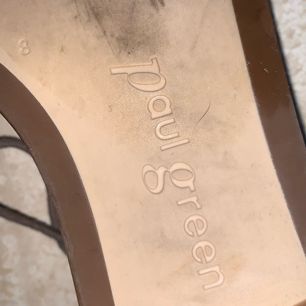 PAUL GREEN flat sandals WOMEN's 10, iridescent tan suede (front), ankle tie. EUC - Picture 11 of 16